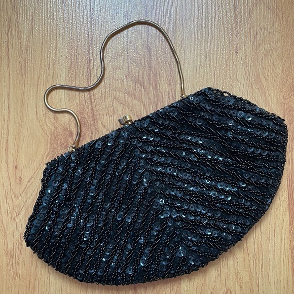 VINTAGE 50s 60s , Grande Maison Blanche beaded purse, black Evening bag - Picture 1 of 16